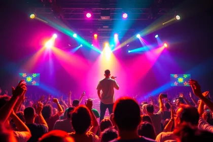 Experience Ok88 performing live on stage with a vibrant crowd and colorful lights.